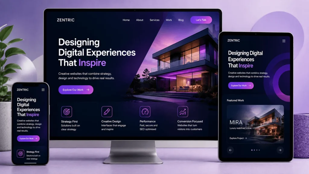 Modern website design with bold typography and interactive layouts