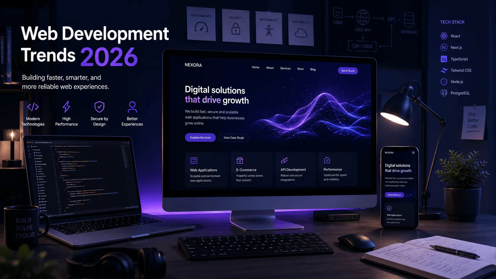 Web development trends 2026 including AI, performance and modern web technologies